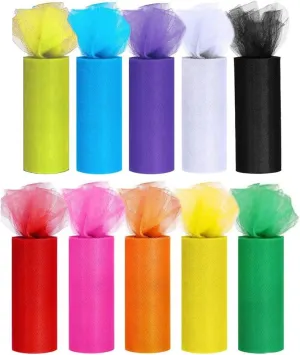 10 Colors Tulle Rolls Rainbow Tulle Netting Roll Fabric Spool Ribbon 6 Inch by 25Y Spool for Table Skirt Wedding Tutu Rainbow Party Decoration