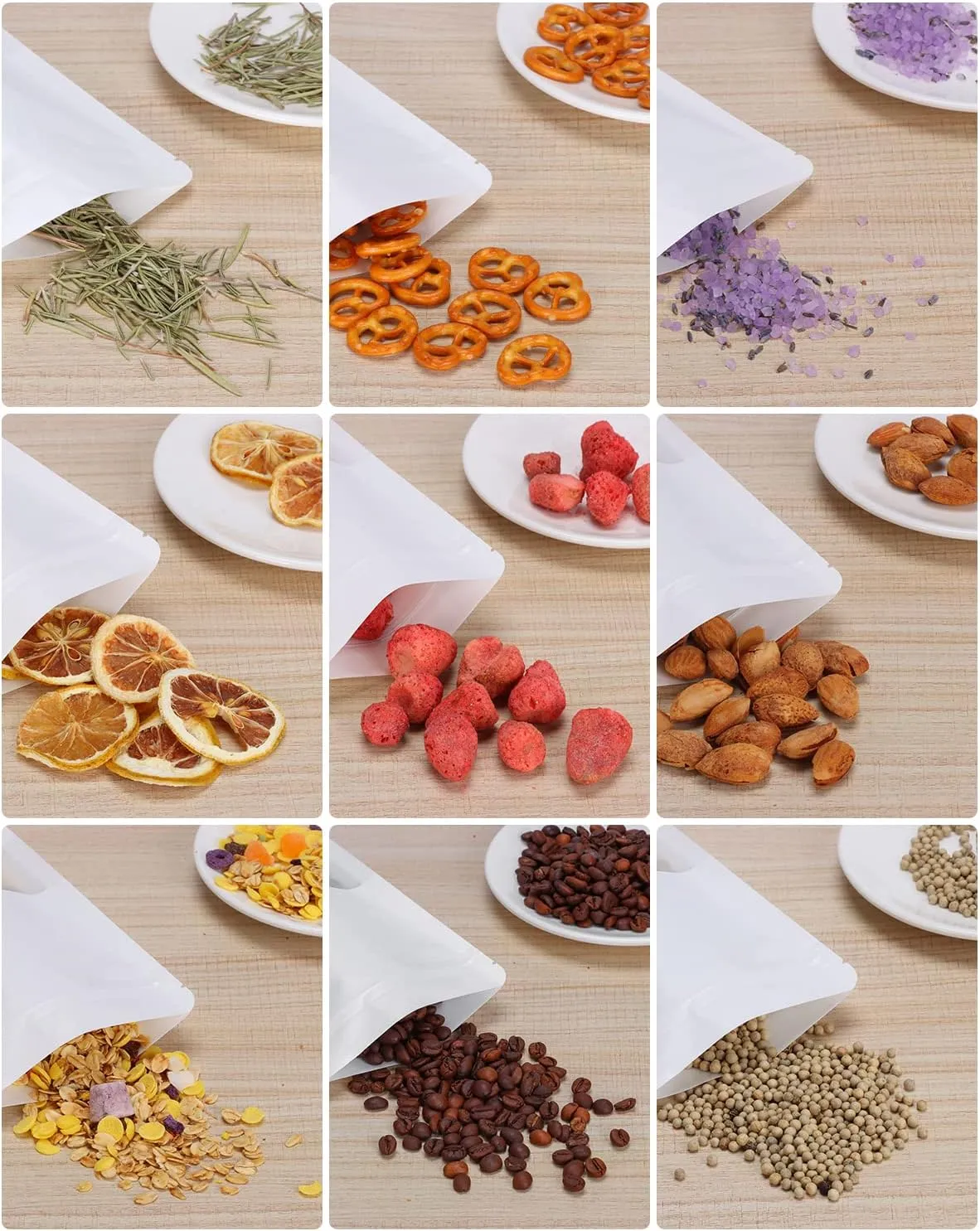 100pcs Kraft Bags with Window 5.9x8.6 Inches White Reusable Sealable Ziplock Food Storage Stand up Paper Pouches for Home or Business
