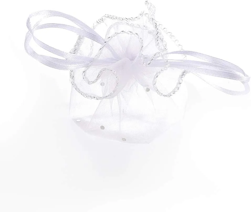 100Pcs White Organza Tulle Circles with Drawstring, Round Organza Bags Jewelry Candy Pouch Christmas Wedding Party Favor Gift Bags