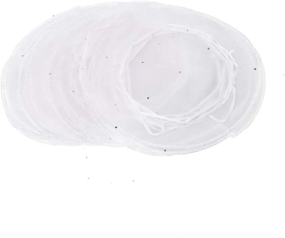 100Pcs White Organza Tulle Circles with Drawstring, Round Organza Bags Jewelry Candy Pouch Christmas Wedding Party Favor Gift Bags