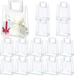 15 Pack Clear Gift Bags with Handles Transparent PVC Gift Bag Heavy Duty Gift Wrap Bags Large Reusable Plastic Bags for Bridal Party Baby Shower Wedding Birthday Shopping Bag (7 x 8 x 4 Inch, White)