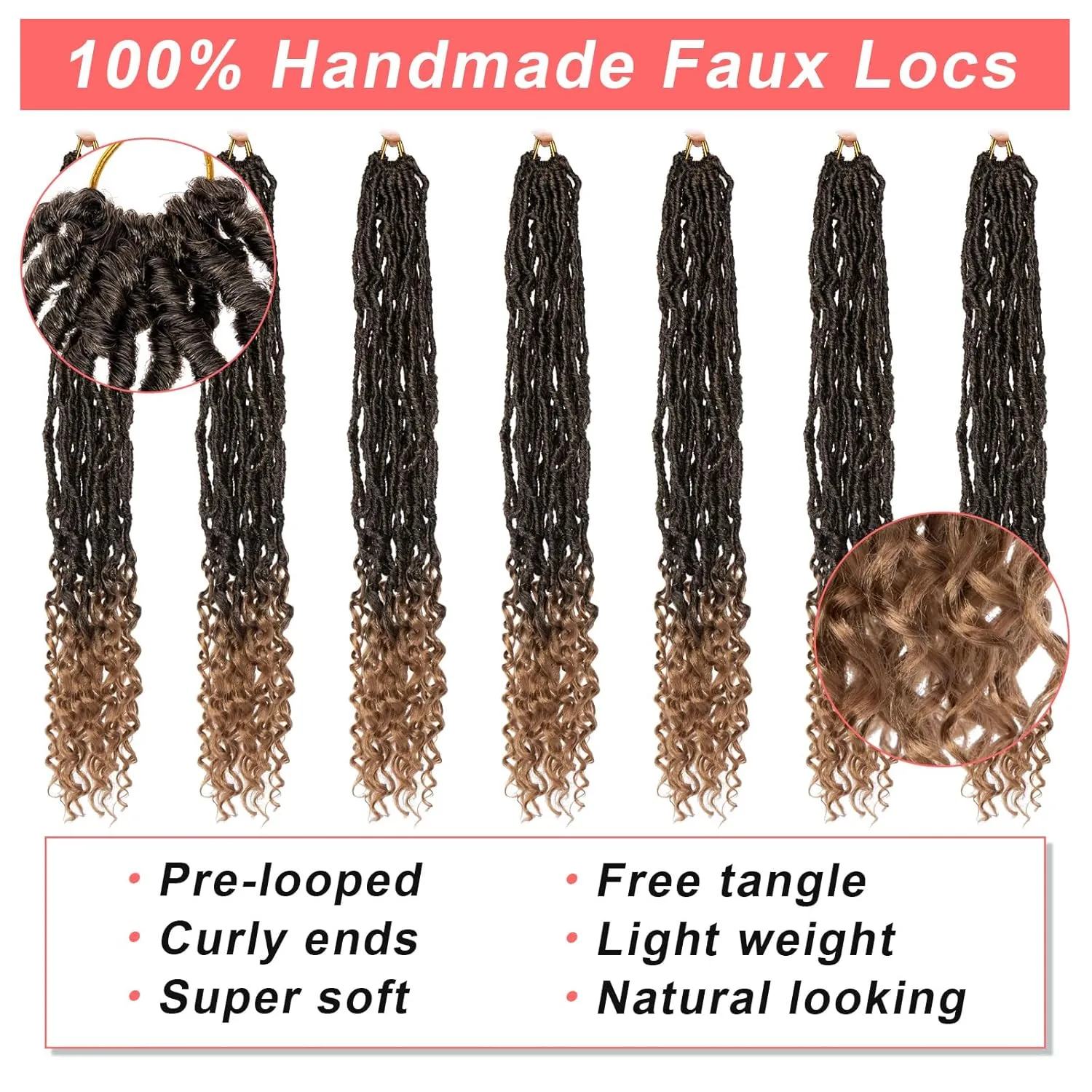18 Inch New Faux Locs Crochet Braids With Curly Ends 7 Packs Pre-looped Goddess Faux Locs Crochet Hair Synthetic Soft Locs Hair Extensions for Women (12Strands/pack T27#)