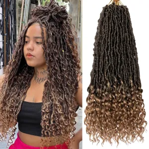 18 Inch New Faux Locs Crochet Braids With Curly Ends 7 Packs Pre-looped Goddess Faux Locs Crochet Hair Synthetic Soft Locs Hair Extensions for Women (12Strands/pack T27#)