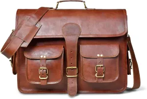 18 Inch Vintage Handmade Leather Travel Messenger Office Crossbody Bag Laptop Briefcase Computer College Satchel Bag For Men And Women (Coffee Brown)
