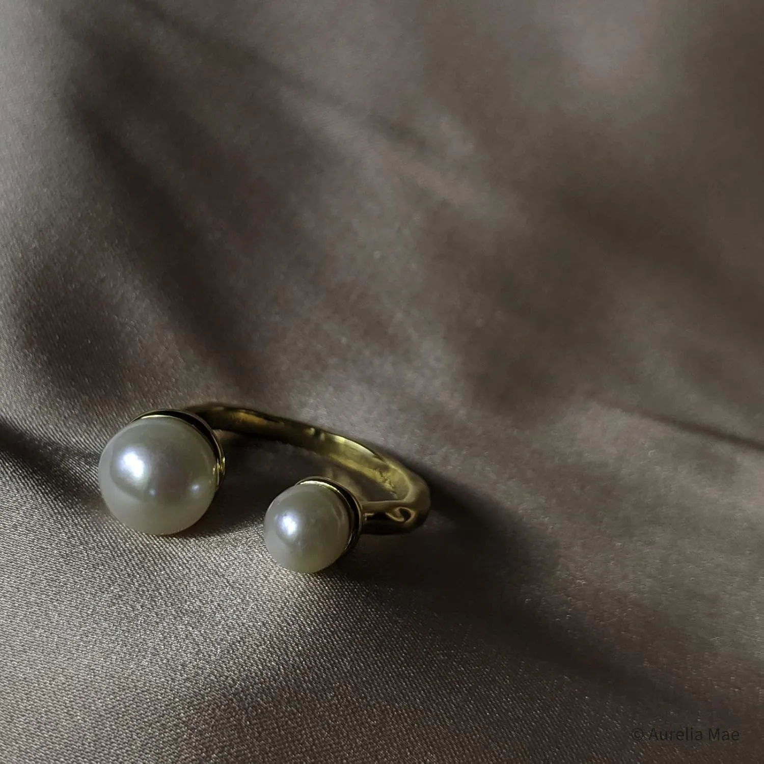 18K Gold Plated Freshwater Cultured Pearl Ring Gold Knuckle Rings Two Pearls Open Midi Ring Open Cuff Wrap Band