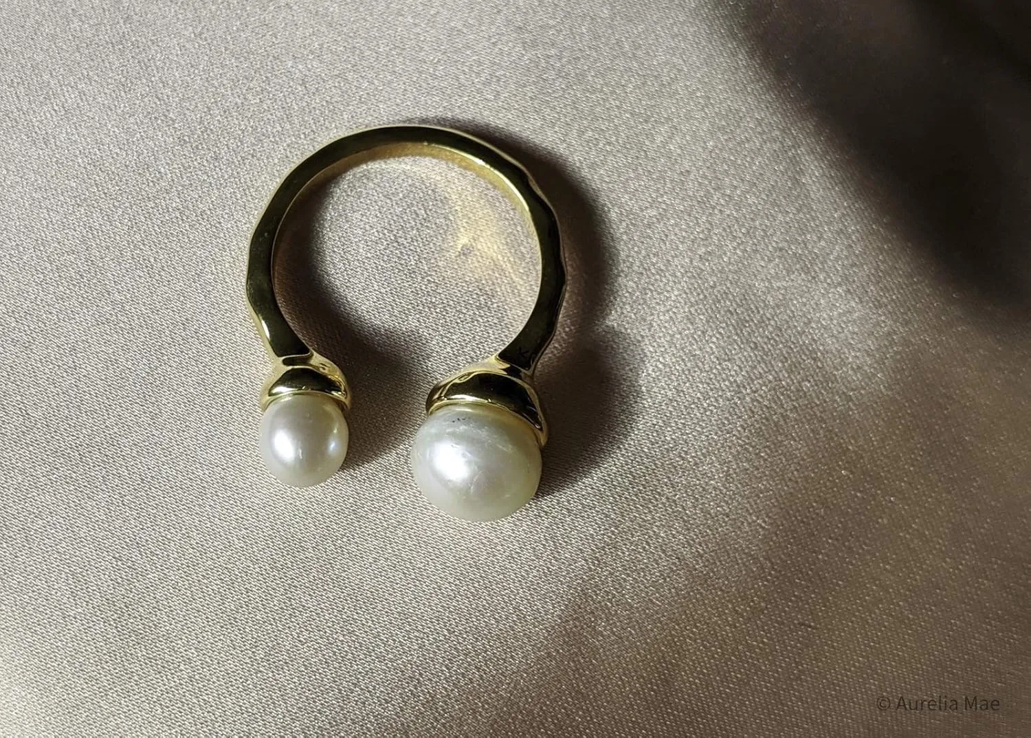 18K Gold Plated Freshwater Cultured Pearl Ring Gold Knuckle Rings Two Pearls Open Midi Ring Open Cuff Wrap Band