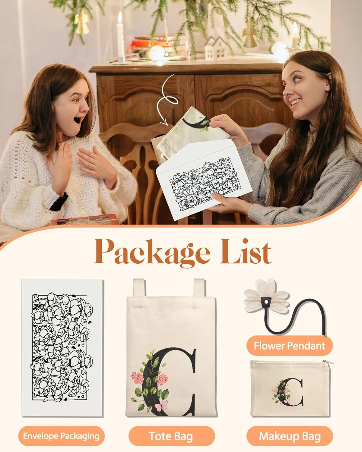 2 Pack Initials Canvas Tote Bag - with Makeup Pouch Bag Aesthetic Cotton Reusable Grocery Monogrammed Bag