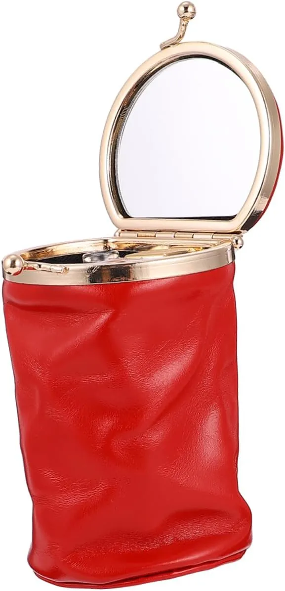 2 Pcs Lipstick Bag Cosmetic Bag Makeup Kit for Girls Small Sundries Storage Bag Commodity Mirror, Redx2pcs, 6.5X5.5X10CMx2pcs