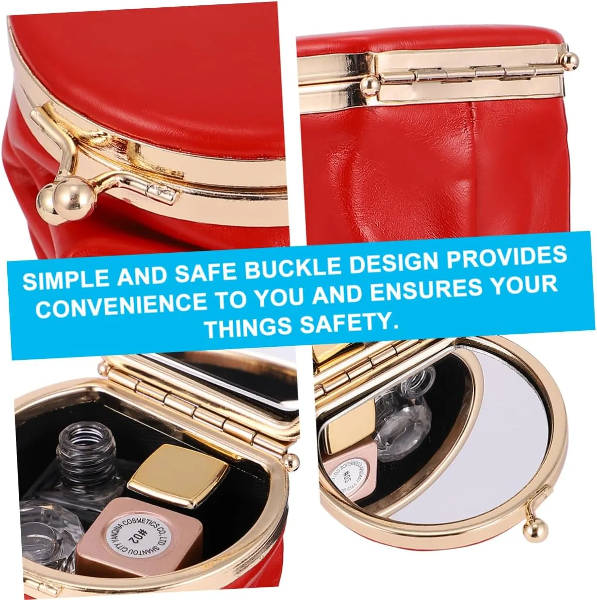 2 Pcs Lipstick Bag Cosmetic Bag Makeup Kit for Girls Small Sundries Storage Bag Commodity Mirror, Redx2pcs, 6.5X5.5X10CMx2pcs