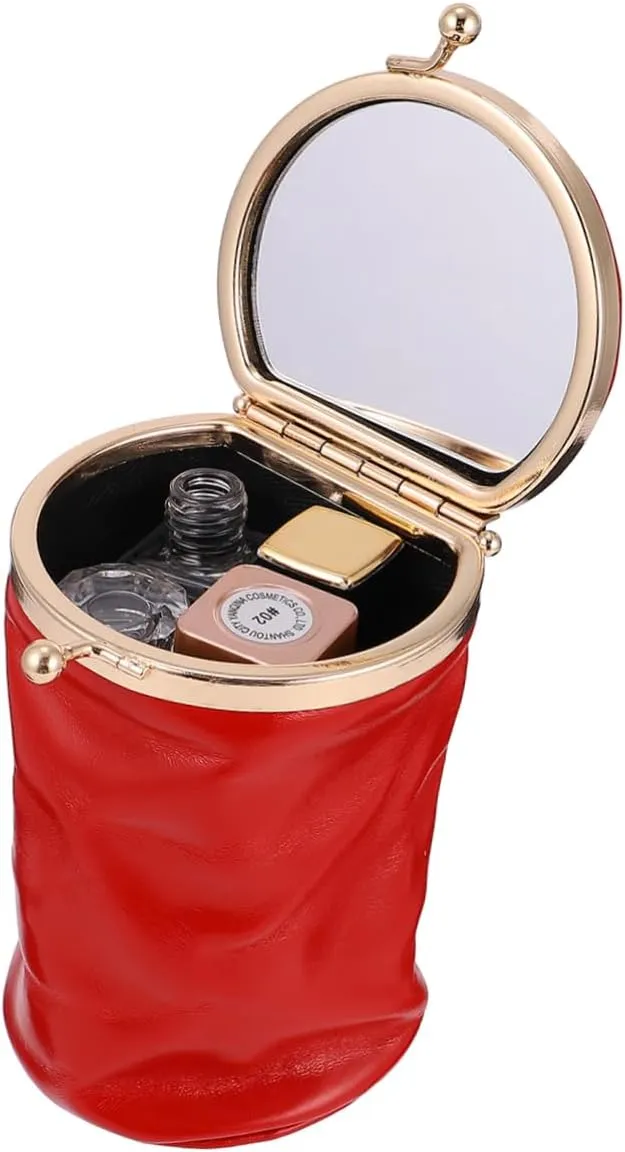 2 Pcs Lipstick Bag Cosmetic Bag Makeup Kit for Girls Small Sundries Storage Bag Commodity Mirror, Redx2pcs, 6.5X5.5X10CMx2pcs