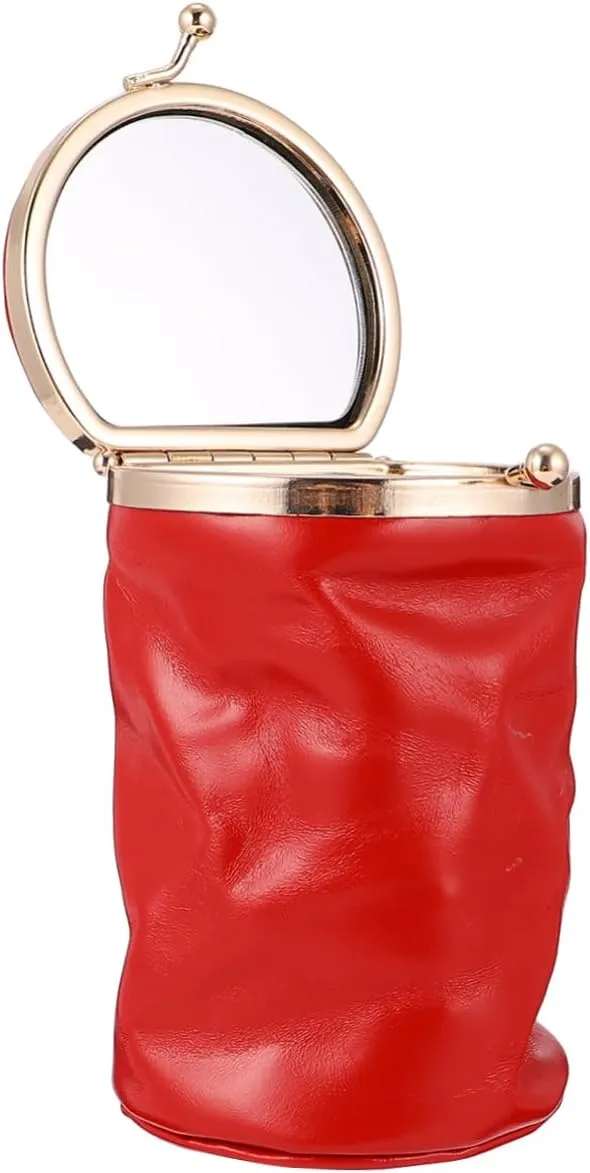 2 Pcs Lipstick Bag Cosmetic Bag Makeup Kit for Girls Small Sundries Storage Bag Commodity Mirror, Redx2pcs, 6.5X5.5X10CMx2pcs
