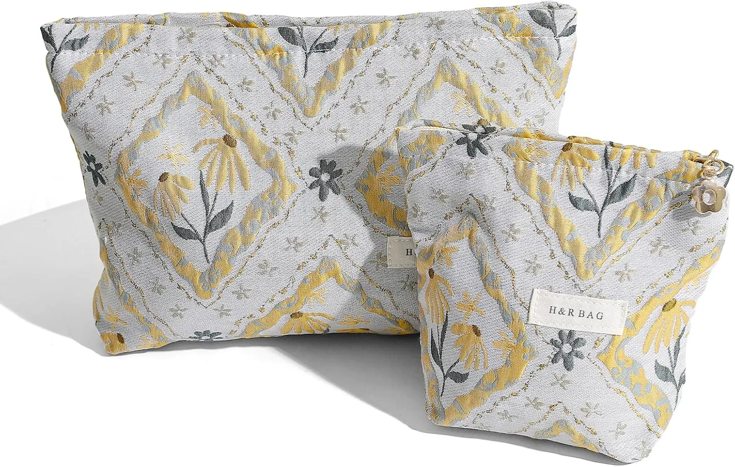 2 Pieces Travel Makeup Pouch,Large Capacity Cosmetic Bag for Women,Sage Green Flower Relief Cosmetic Organizer,Portable Toiletry Pouch,Seal with Zipper