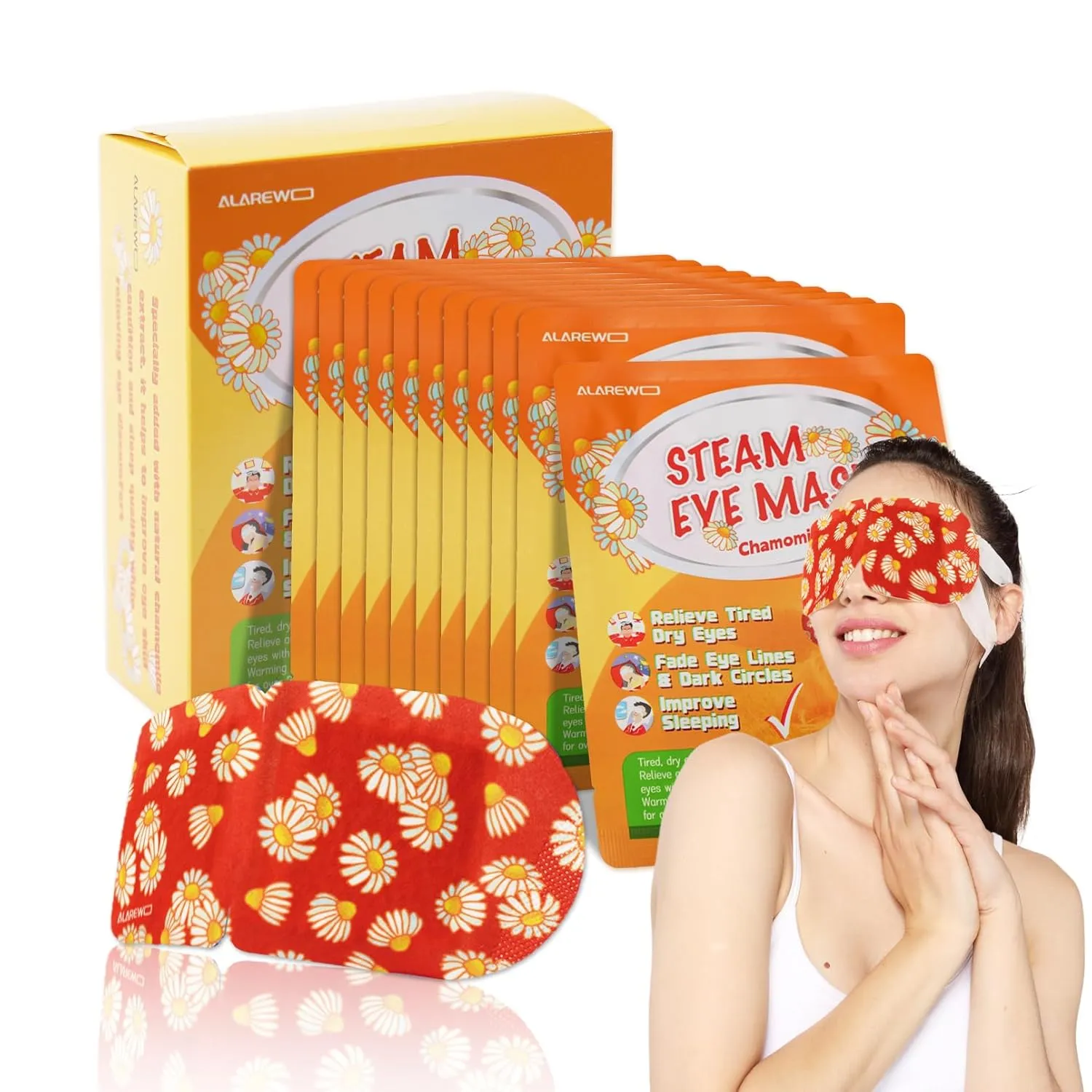 20 Packs Steam Eye Mask Self Heating Moist Eye Compress Disposable SPA Warm Eye Mask for Dry Eyes, Eye Fatigue, Stress Relief, Soothing Headache Travel Trouble Sleeping (Chamomile)