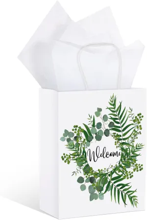 24 Pieces Wedding Gift Bags and 38 Sheets Wrapping Tissue Paper 10 x 7.87 x 3.15 Inch White Welcome Bags with Handles Packaging and Storage Tissue Paper for Wedding Birthday Party Favors Supplies