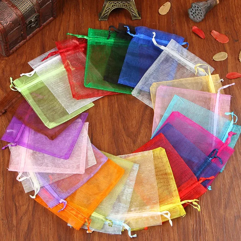 25/50pcs Drawstring Organza Bags – Small Pouches for Jewelry, Makeup, Wedding Packaging, and Gift Bags