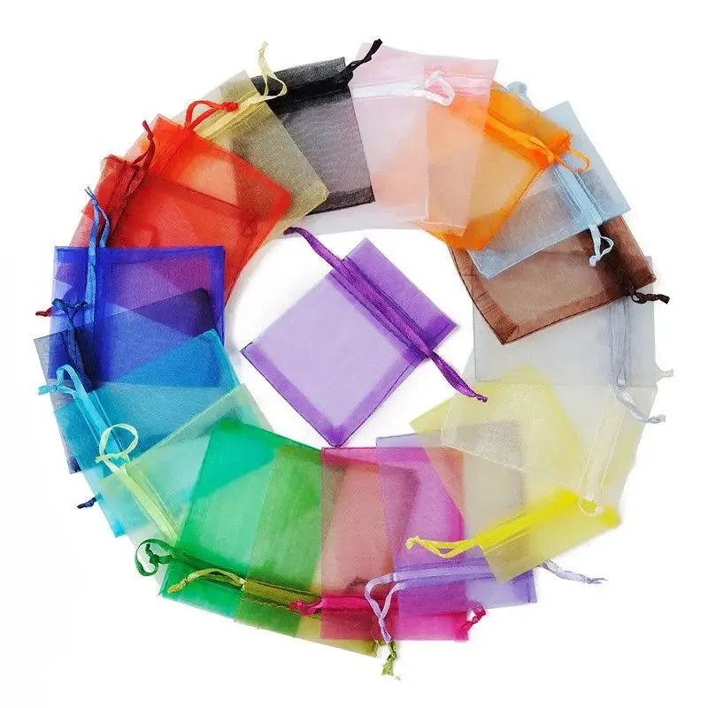 25/50pcs Drawstring Organza Bags – Small Pouches for Jewelry, Makeup, Wedding Packaging, and Gift Bags