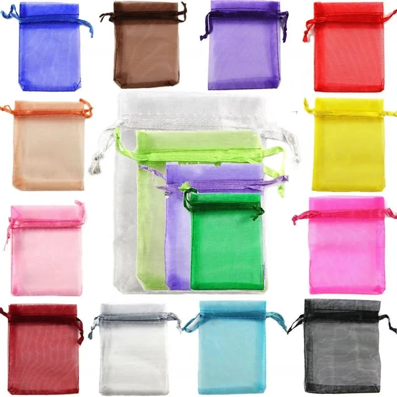 25/50pcs Drawstring Organza Bags – Small Pouches for Jewelry, Makeup, Wedding Packaging, and Gift Bags