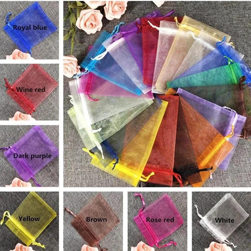 25/50pcs Drawstring Organza Bags – Small Pouches for Jewelry, Makeup, Wedding Packaging, and Gift Bags