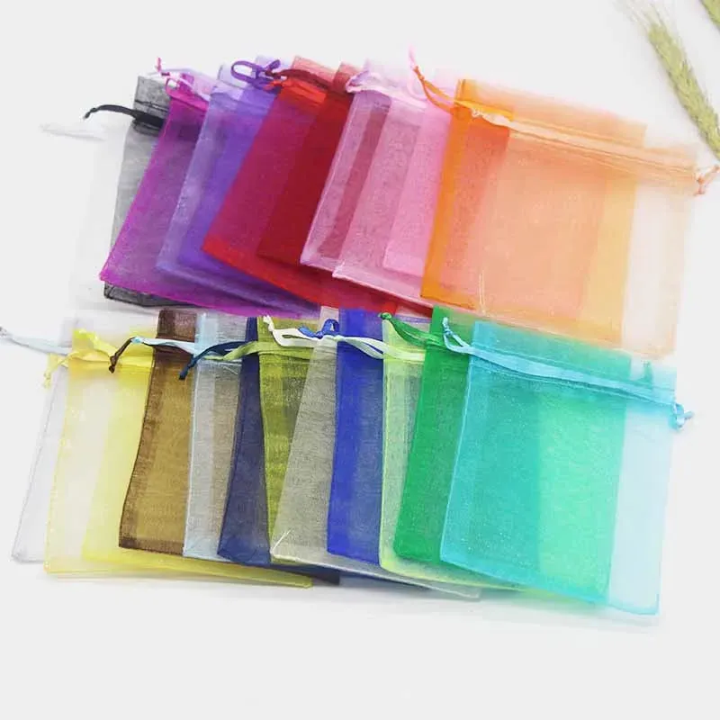 25/50pcs Drawstring Organza Bags – Small Pouches for Jewelry, Makeup, Wedding Packaging, and Gift Bags