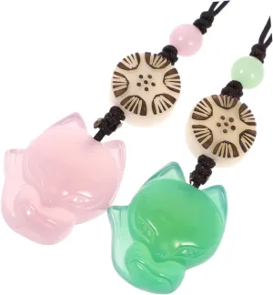2Pcs Delicate Jade Fox Hanging Pendants for Phone Bag and Key Chain Chic Green Pink Decor Friends and Family
