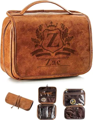 3-in-1 Large Personalized PU Leather Toiletry Bag For Men,Customized Leather Storage Bag, Engraved Name Travel Toiletry Bag, Father's Day | Wedding | Birthday | Creative Gift For Father, Best Man