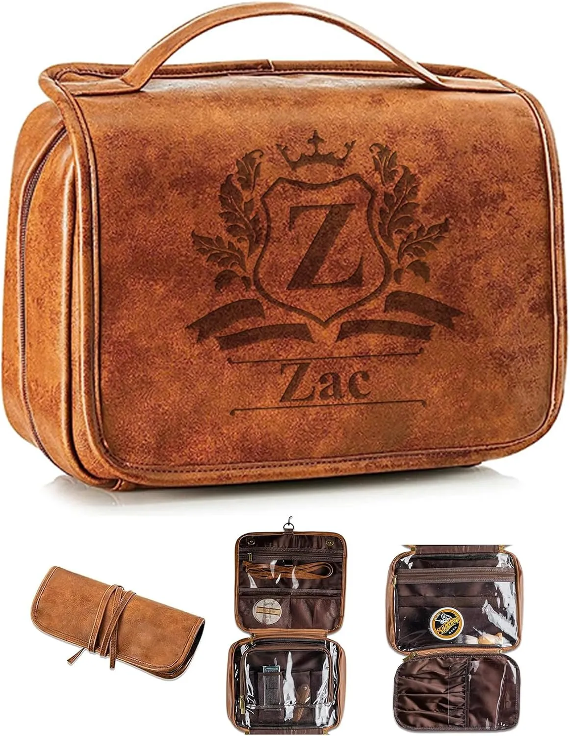 3-in-1 Large Personalized PU Leather Toiletry Bag For Men,Customized Leather Storage Bag, Engraved Name Travel Toiletry Bag, Father's Day | Wedding | Birthday | Creative Gift For Father, Best Man