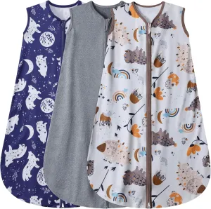 3 Pack Baby Sleep Sack 100% Rayon Cotton Baby Sleeping Bag 2-Way Zipper Toddler Wearable Blankets TOG 0.3. (Fox&Dinosaurs&Dark gray, 6-12 Months)