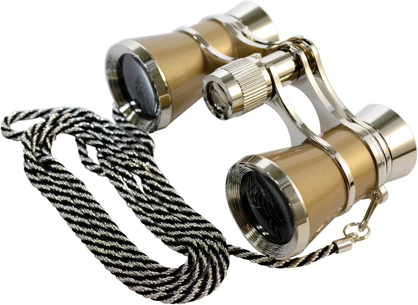 3 x 25 Opera Glasses Golden with Crystal Clear Optic (CCO) and Silver Trim w/Necklace Chain by HQRP