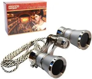 3 x 25 Opera Glasses w/Crystal Clear Optic (CCO) Platinum with Silver Trim w/Necklace Chain by HQRP