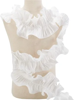 3 Yards Retro Double Ruffle Dress Bag Decoration Fabric Sewing White Pleated Chiffon Trim Tulle Fabric Applique Pleated Trim Ruffle Lace Border for Sewing Halloween Cosplay Costume Craft