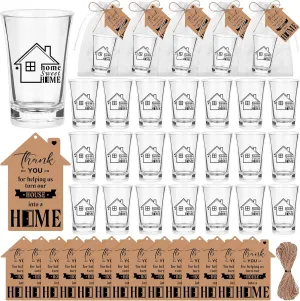 36 Sets Return Gifts for Housewarming, Housewarming Gifts Cups Clear Acrylic Shot Glasses with Thank You Tag Organza Bag Twine New Home Gift House Warming Favors for New Home Guests Couple