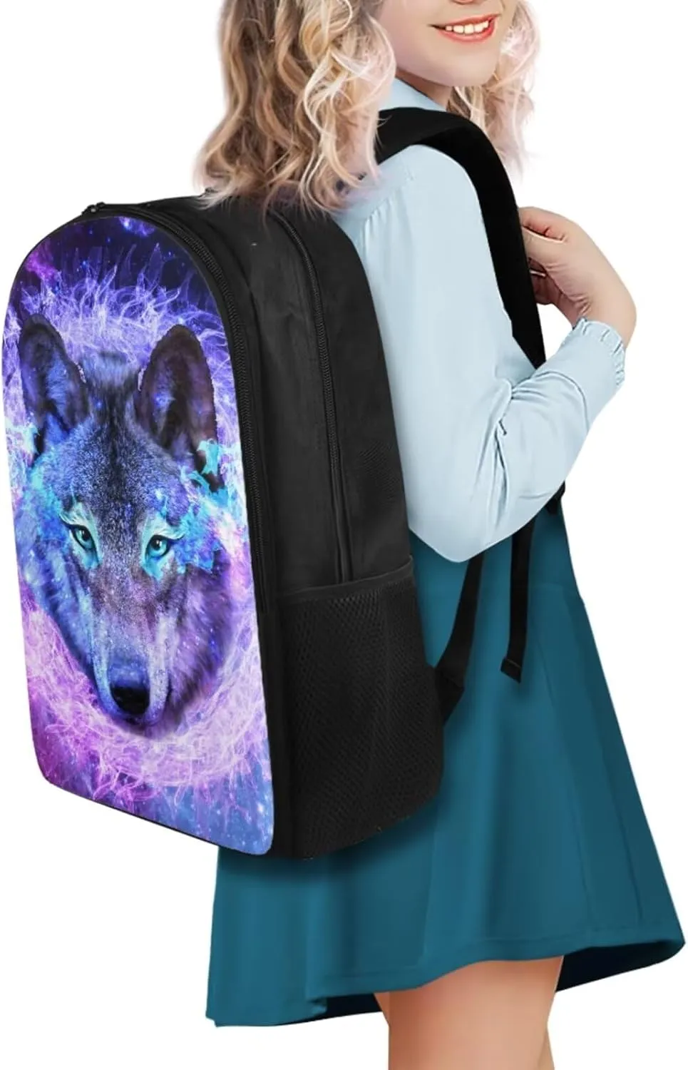 3d Cool Wolf Print Backpack With Lunch Box Kids Girls Large Capacity Teen Girl Backpack Leakproof Removable Strap Lunch Bag Kids Girls for Travel School Picnic Shopping