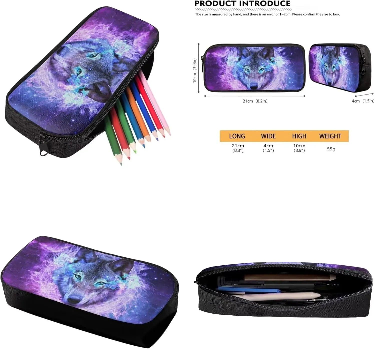 3d Cool Wolf Print Backpack With Lunch Box Kids Girls Large Capacity Teen Girl Backpack Leakproof Removable Strap Lunch Bag Kids Girls for Travel School Picnic Shopping