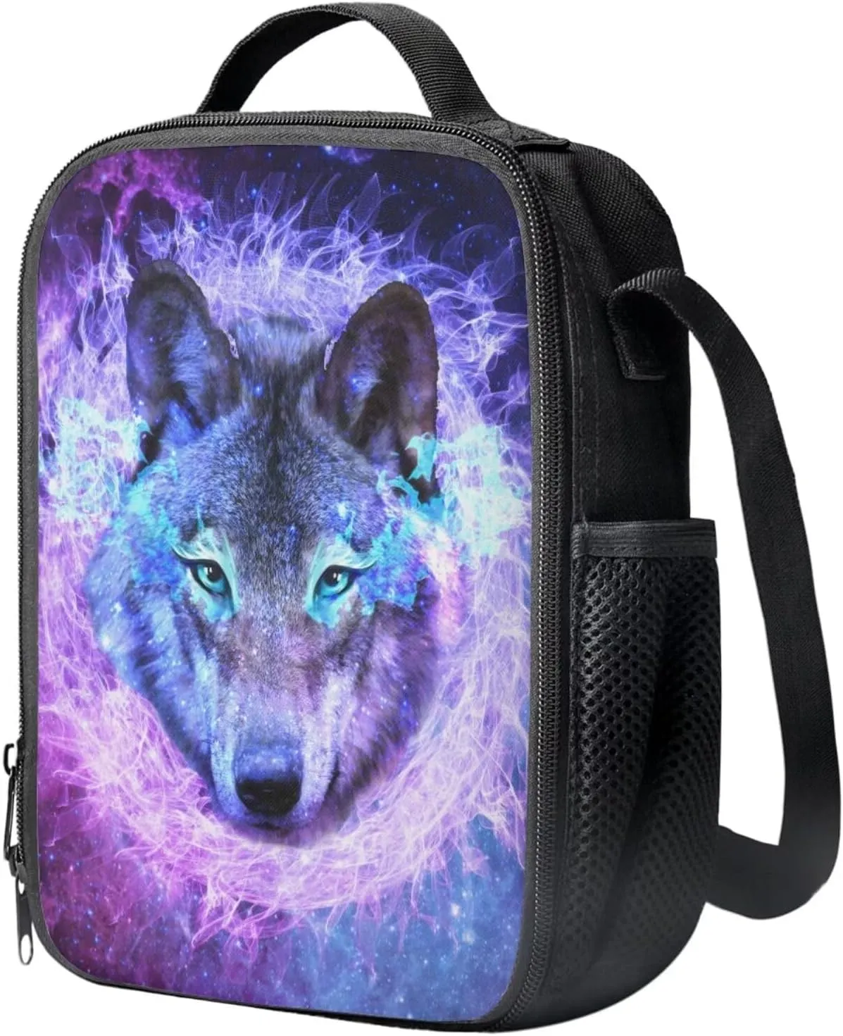 3d Cool Wolf Print Backpack With Lunch Box Kids Girls Large Capacity Teen Girl Backpack Leakproof Removable Strap Lunch Bag Kids Girls for Travel School Picnic Shopping