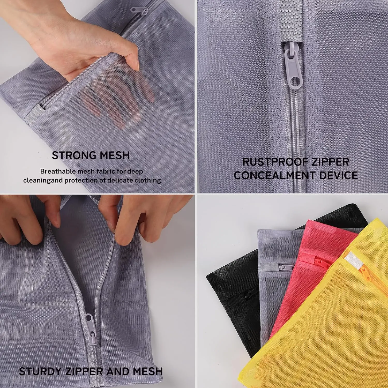 3Pcs Mesh Laundry Bags for Delicates with Premium Zipper, Travel Storage Organize Bag, Clothing Washing Bags for Laundry (GRAY, 6)