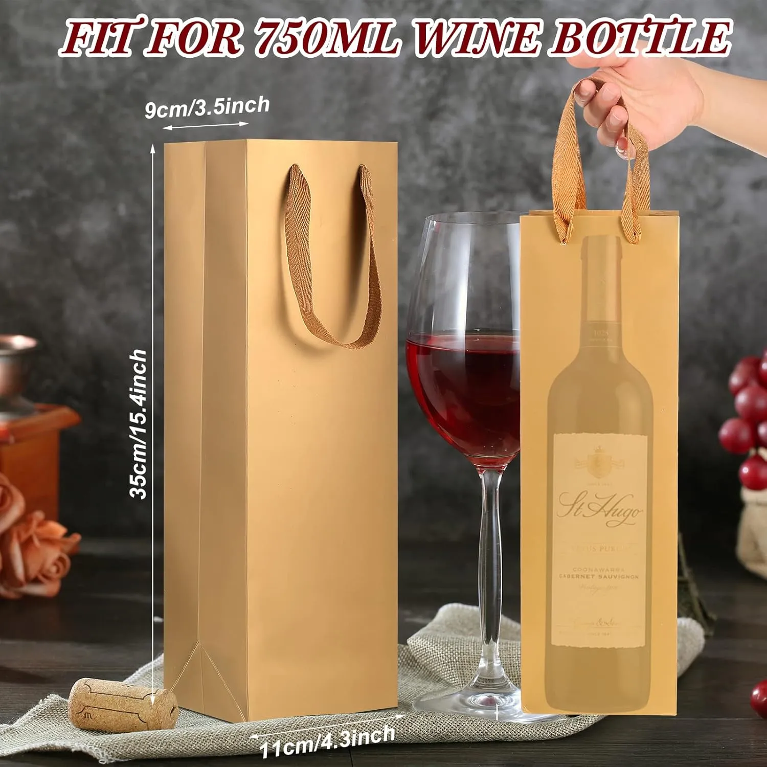 48 Pieces Colorful Wine Gift Bags Bulk Christmas Wine Bottle Paper Bags Single Bottle Carry Bags with Handles for Wedding Birthday Housewarming Party Supplies, 3.5 x 4.3 x 13.8 Inch, 8 Colors