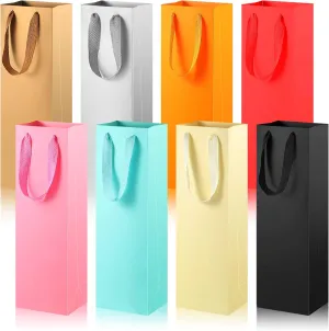 48 Pieces Colorful Wine Gift Bags Bulk Christmas Wine Bottle Paper Bags Single Bottle Carry Bags with Handles for Wedding Birthday Housewarming Party Supplies, 3.5 x 4.3 x 13.8 Inch, 8 Colors