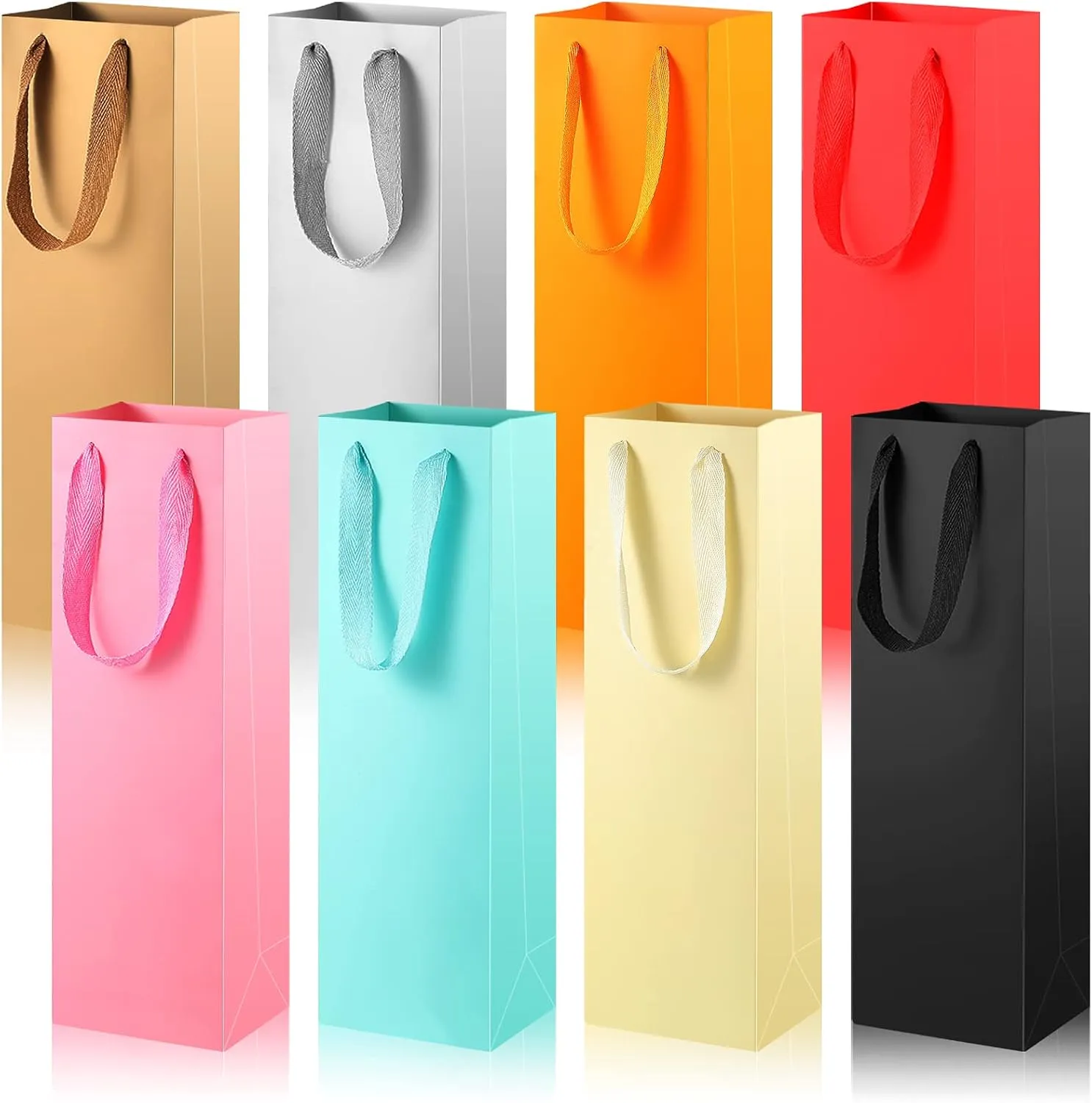 48 Pieces Colorful Wine Gift Bags Bulk Christmas Wine Bottle Paper Bags Single Bottle Carry Bags with Handles for Wedding Birthday Housewarming Party Supplies, 3.5 x 4.3 x 13.8 Inch, 8 Colors