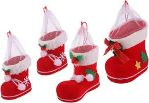 4pcs Christmas Candy Boot Santa Container for Xmas Decorations Hanging Pouch