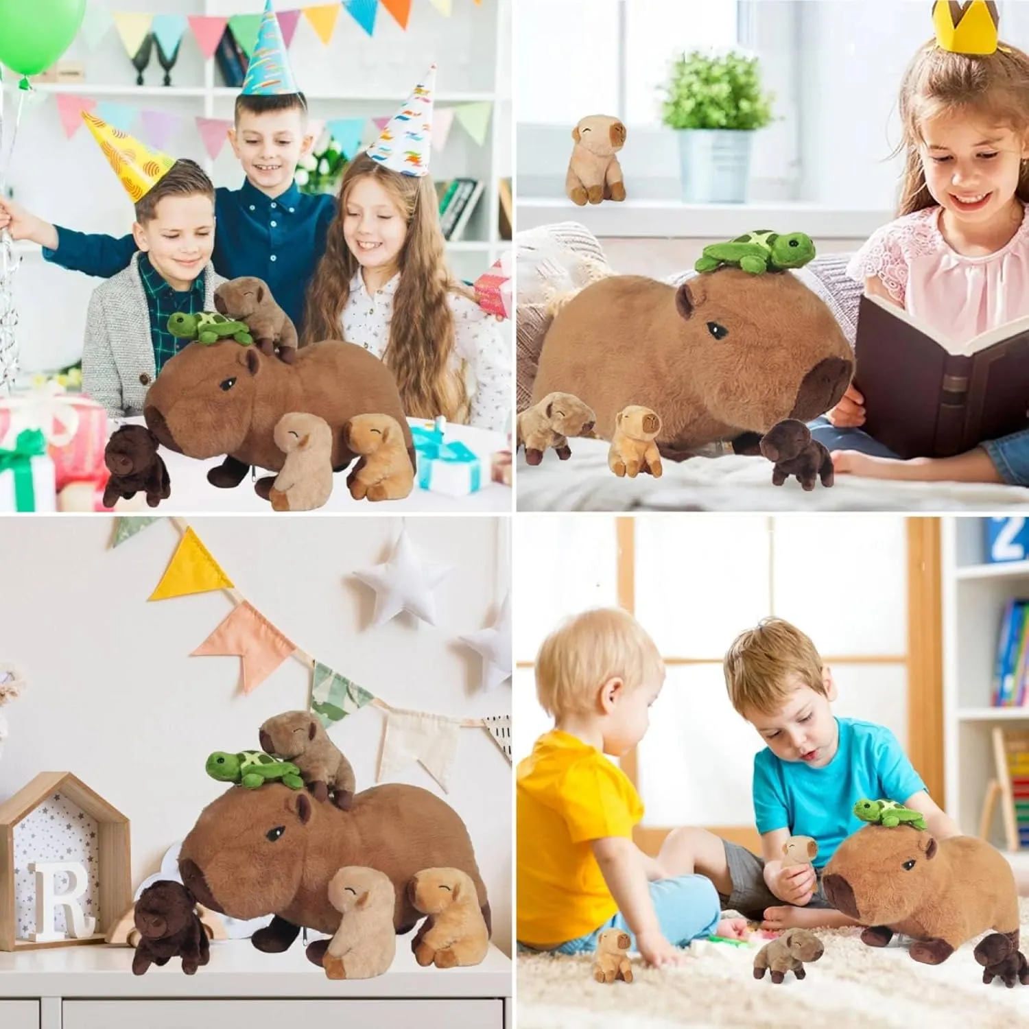 5 in 1 Capybara Plush, 14.2 Inches Capybara Stuffed Animal with Babies Inside Mommy Capybara Plush Pillow with 4 Baby Capybara Plushies Toys in Zippered Pouch for Kids Boys Girls Gifts Party Favors