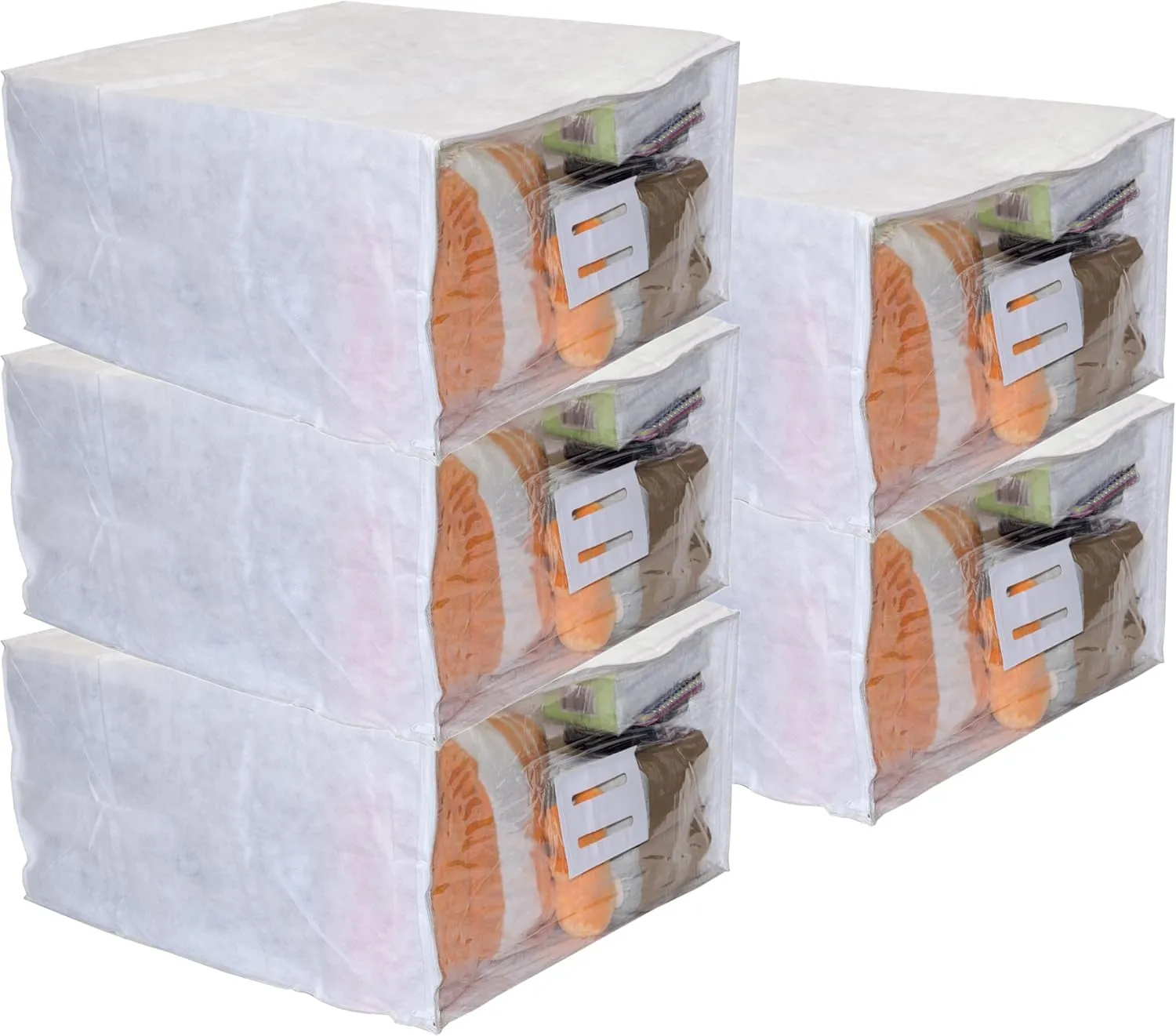 5-Pack Plastic Storage Bags with Zipper and White Fabric 23 x 23 x 12 Inch, 10.5 x 9.5 Insert Pocket and Handle