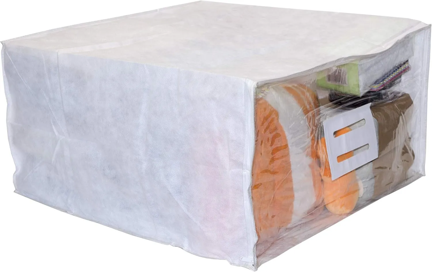 5-Pack Plastic Storage Bags with Zipper and White Fabric 23 x 23 x 12 Inch, 10.5 x 9.5 Insert Pocket and Handle