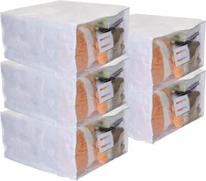 5-Pack Plastic Storage Bags with Zipper and White Fabric 23 x 23 x 12 Inch, 10.5 x 9.5 Insert Pocket and Handle