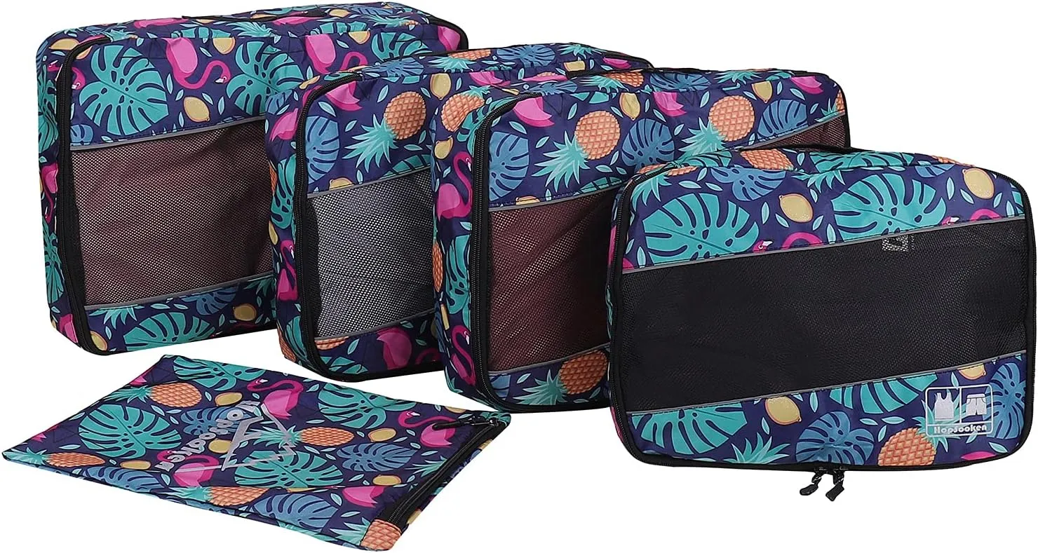 5 Set Packing Cubes for Travel Large Suitcase Luggage Organizer Bags Travel Accessories Vacation 4 Cubes 1 Laundry Pouch Bag