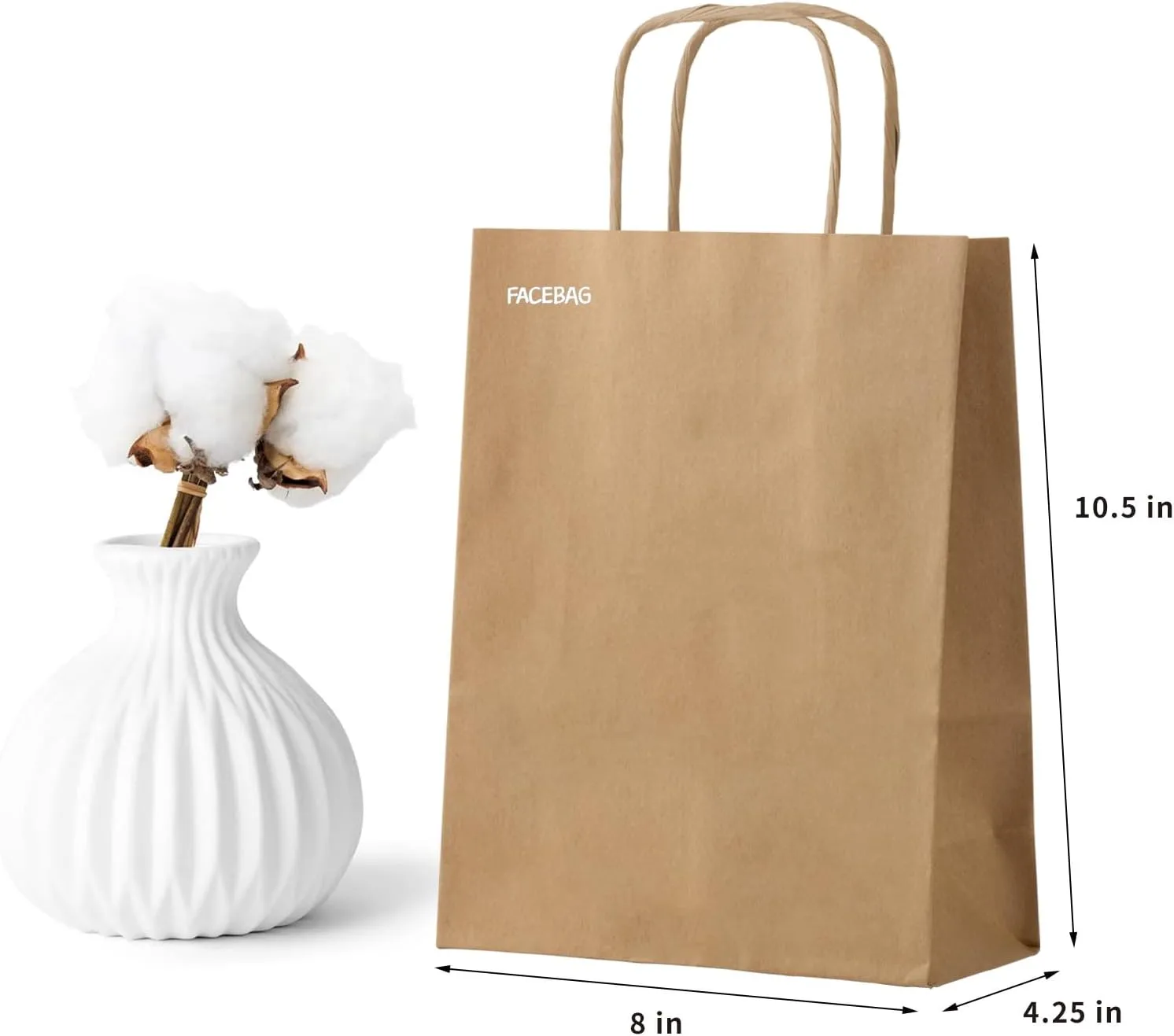 50-Pack Brown Paper Bags with Handles Bulk, 8x4.25x10.5 Inches,Medium-sized Gift Bags with Handles for Party Favors，Take-Out，Grocery Shopping & Retail，Reusable & Durable