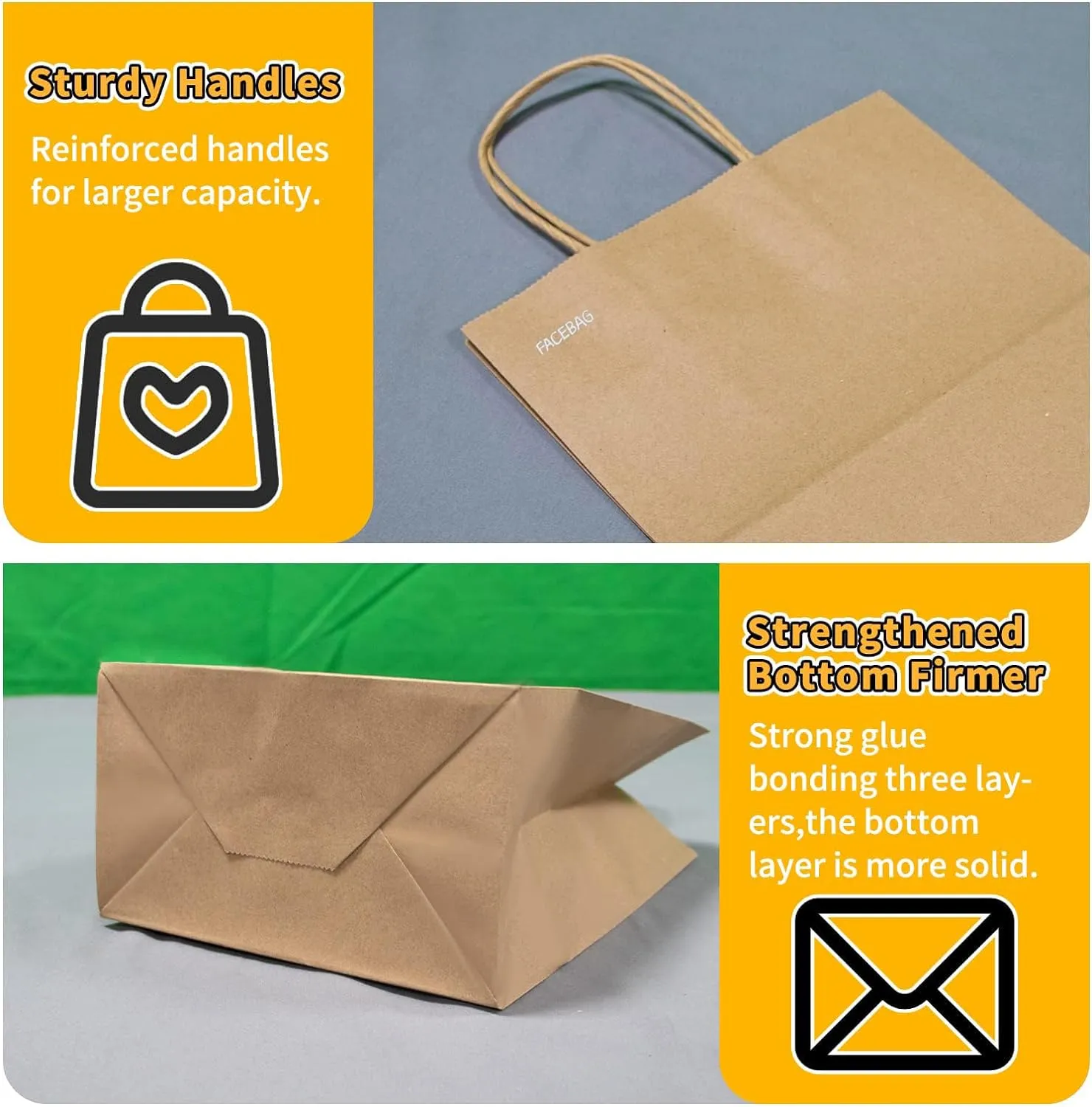 50-Pack Brown Paper Bags with Handles Bulk, 8x4.25x10.5 Inches,Medium-sized Gift Bags with Handles for Party Favors，Take-Out，Grocery Shopping & Retail，Reusable & Durable