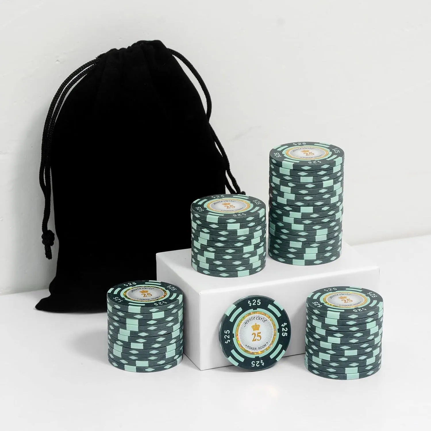 50 Pieces Clay Composite Poker Chips with a Durable Chip Bag, Create a Real Casino Atmosphere, Suitable for Poker Game Nights