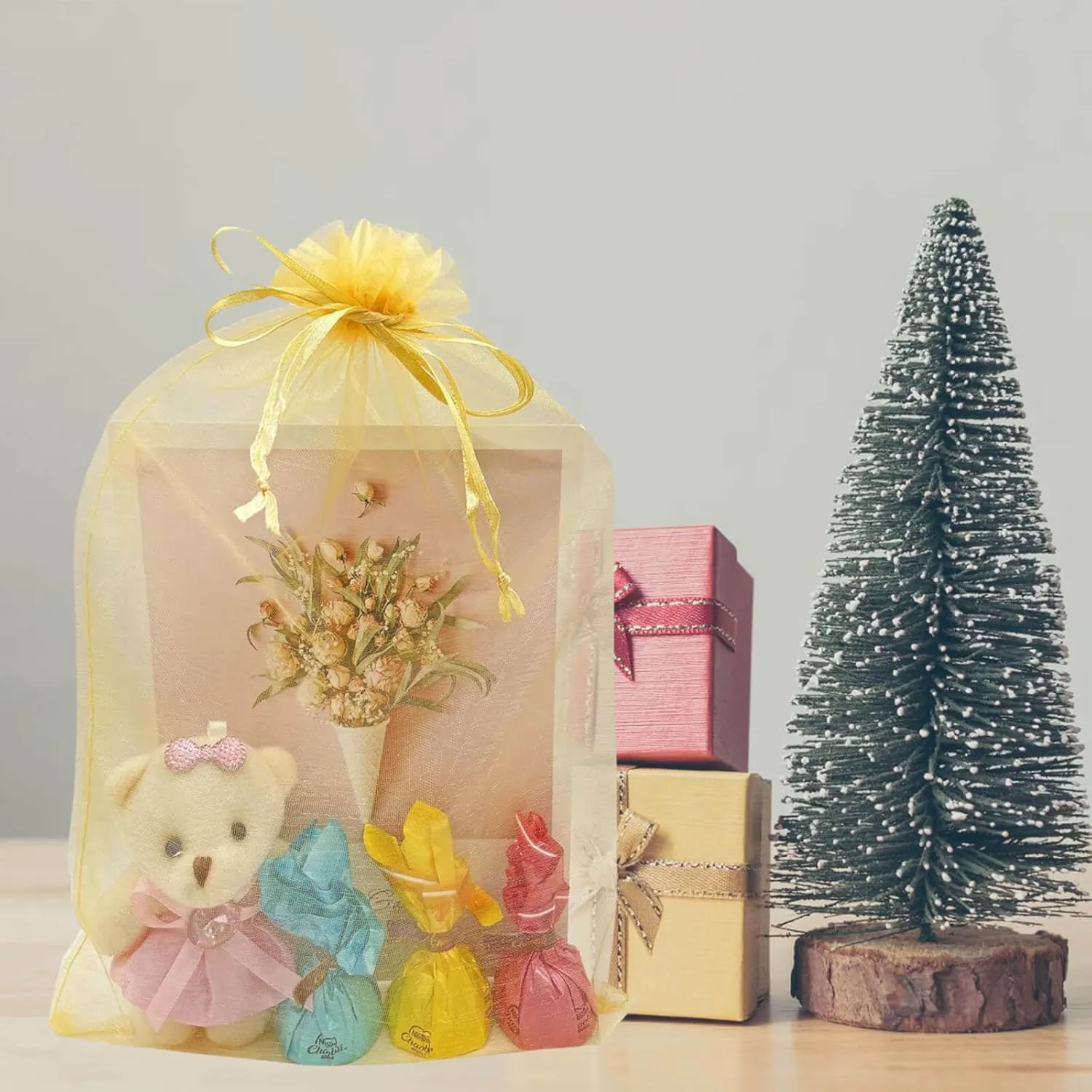 50Pcs Gold Organza Bags 8x12 Inches, Wedding Party Favor Gift Bags with Drawstring, Premium Candy Jewelry Pouch Wrapping Bag
