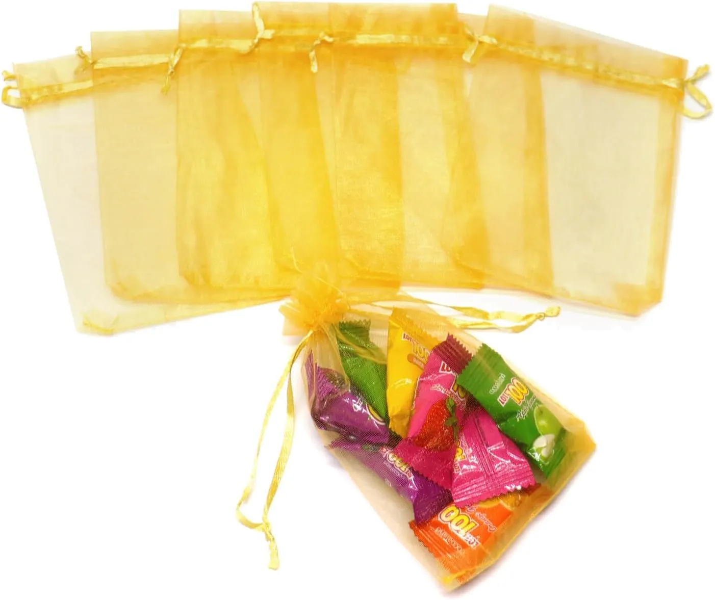 50Pcs Gold Organza Bags 8x12 Inches, Wedding Party Favor Gift Bags with Drawstring, Premium Candy Jewelry Pouch Wrapping Bag