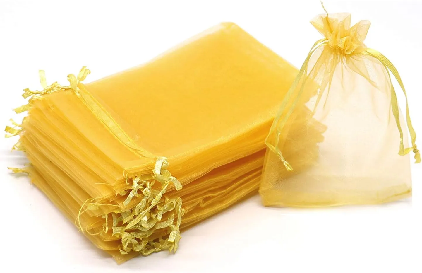 50Pcs Gold Organza Bags 8x12 Inches, Wedding Party Favor Gift Bags with Drawstring, Premium Candy Jewelry Pouch Wrapping Bag